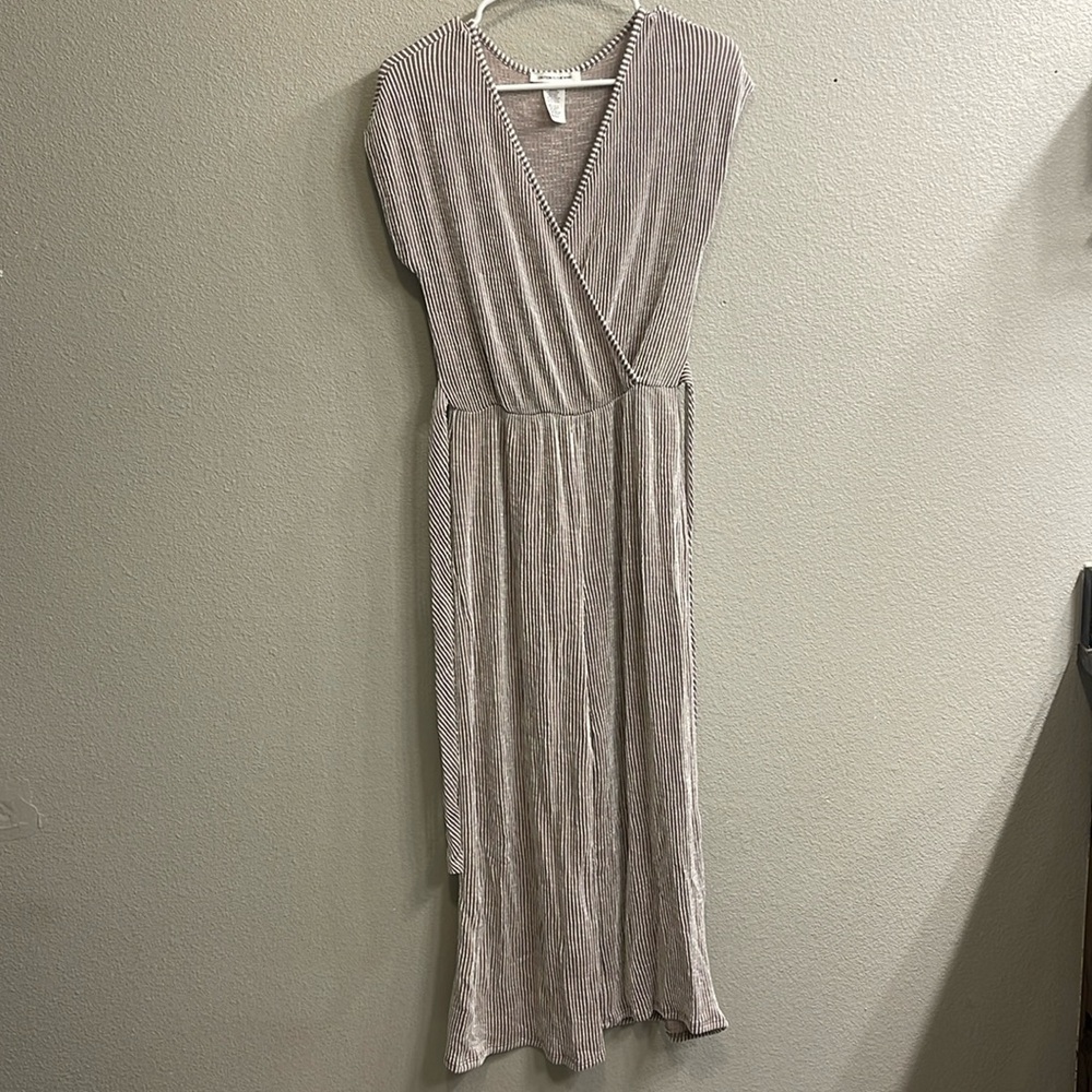 Caution to the Wind Medium brown/white stripe jumpsuit sleeveless